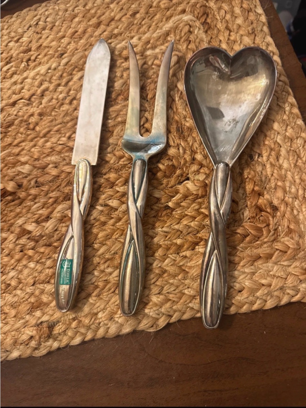 Towle Brand Silver Plated Heart Serving Spoon and Carving Set - Silver